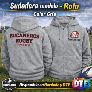 sudadera Bucaneros Rugby gris bordado DTF