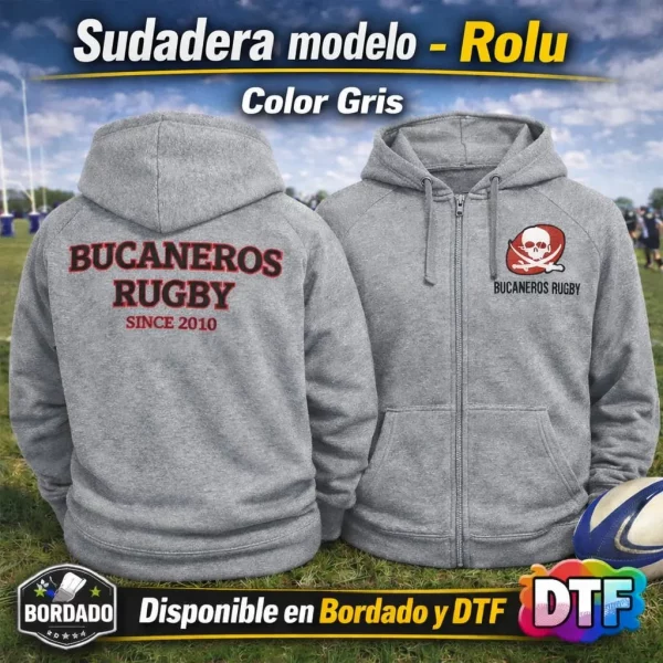 Sudadera Bucaneros Rugby Gris con bordado y DTF