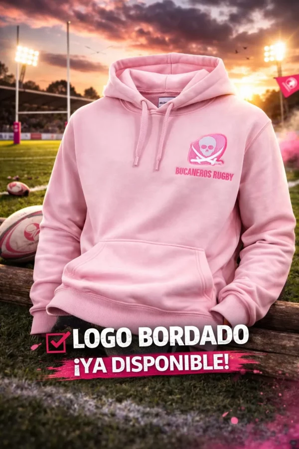 Sudadera Bucaneros Rugby Rosa con bordado y DTF